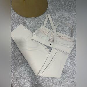 Glyder Oatmilk Ribbed Set Leggings and Directional Bra Set